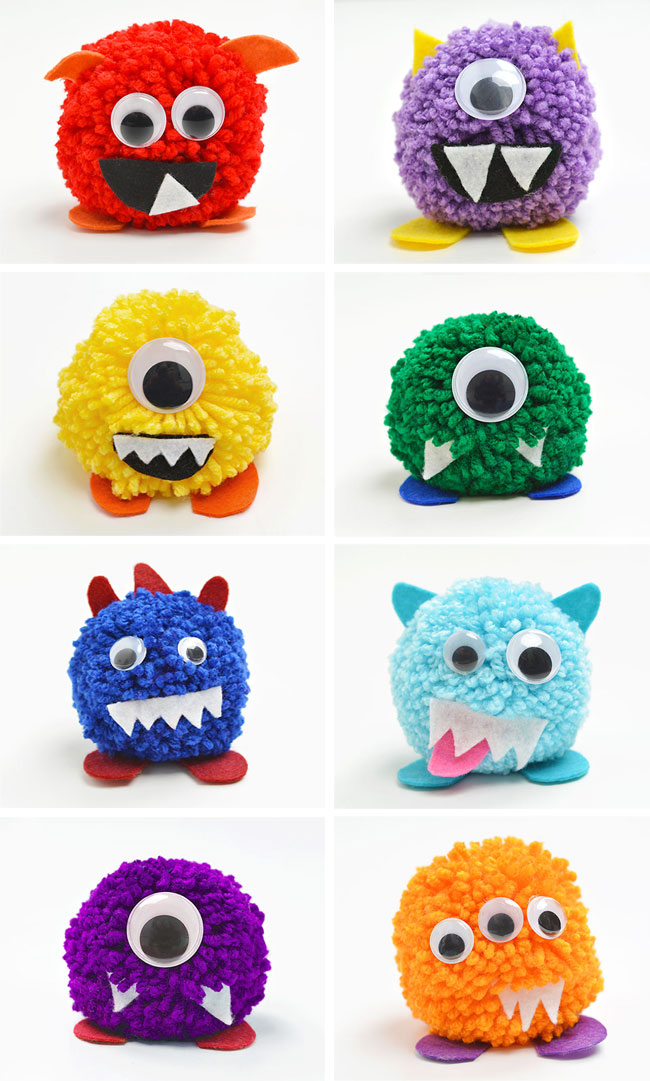 Pom pom monsters craft with 8 different colours and designs