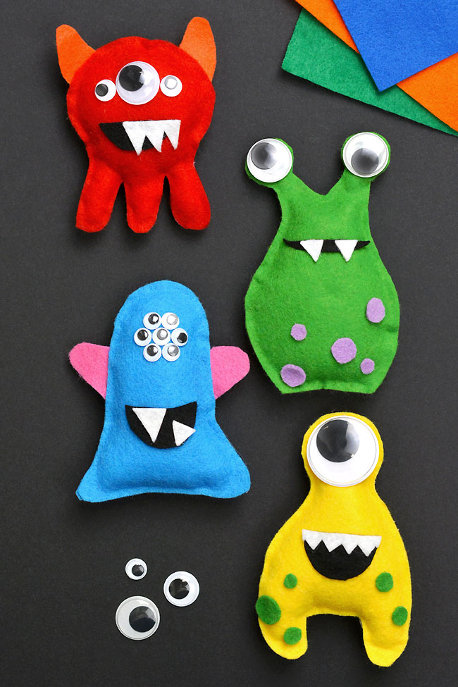 Free felt monster patterns to make soft and colourful monster plushies