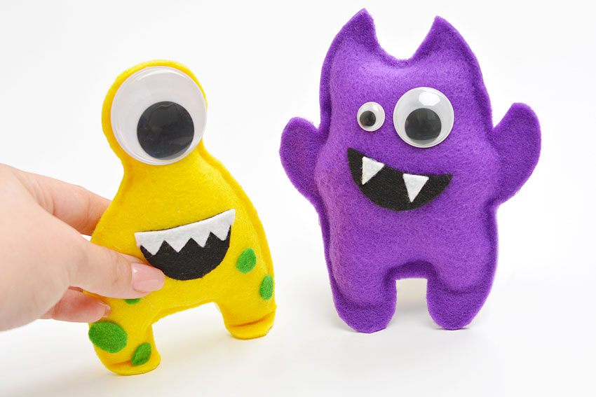 Playing with friendly no-sew felt monsters