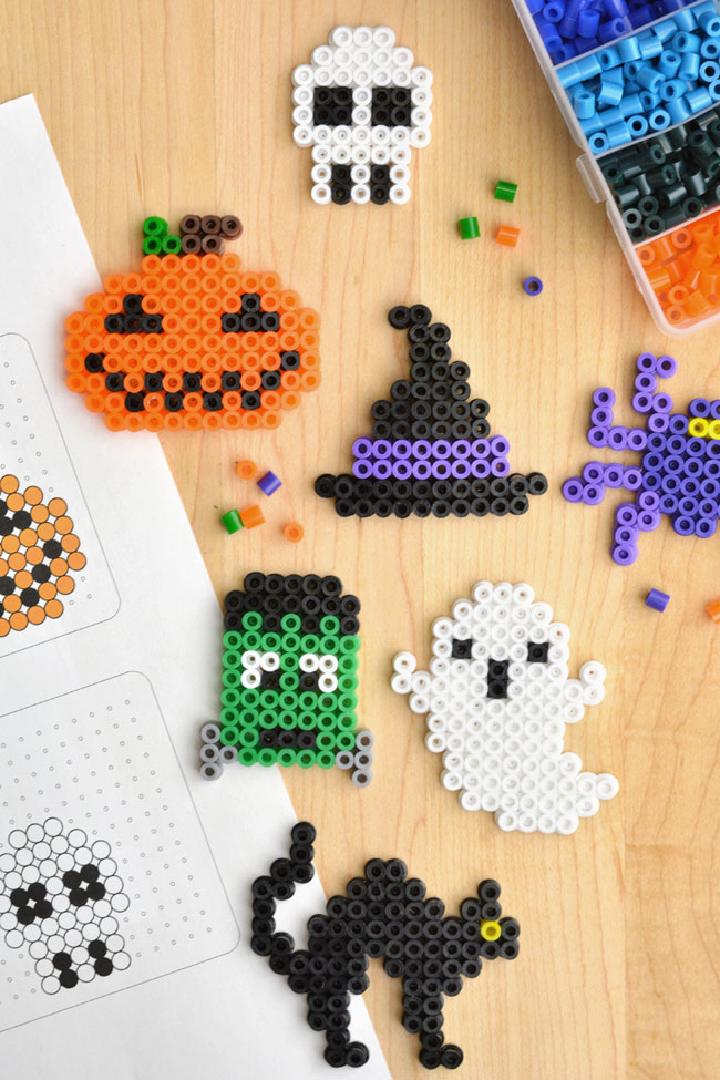 Halloween Perler bead designs made with free, printable patterns