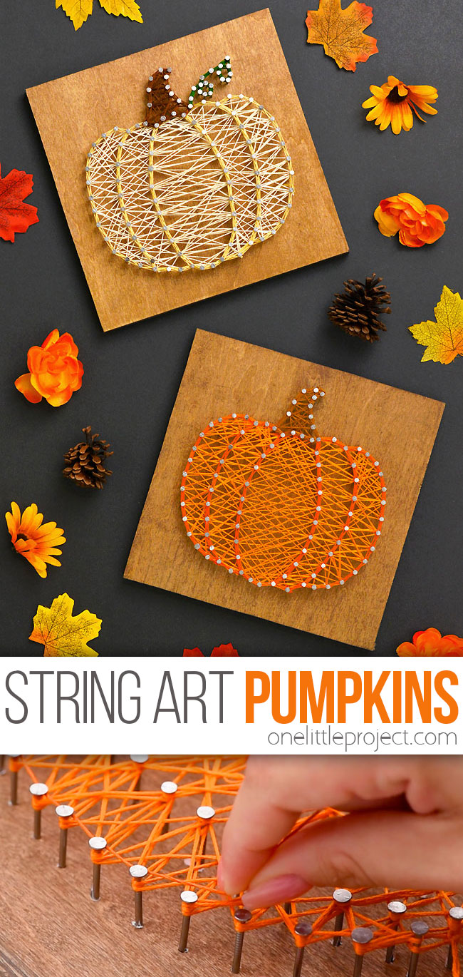 Pumpkin string art homemade fall decoration