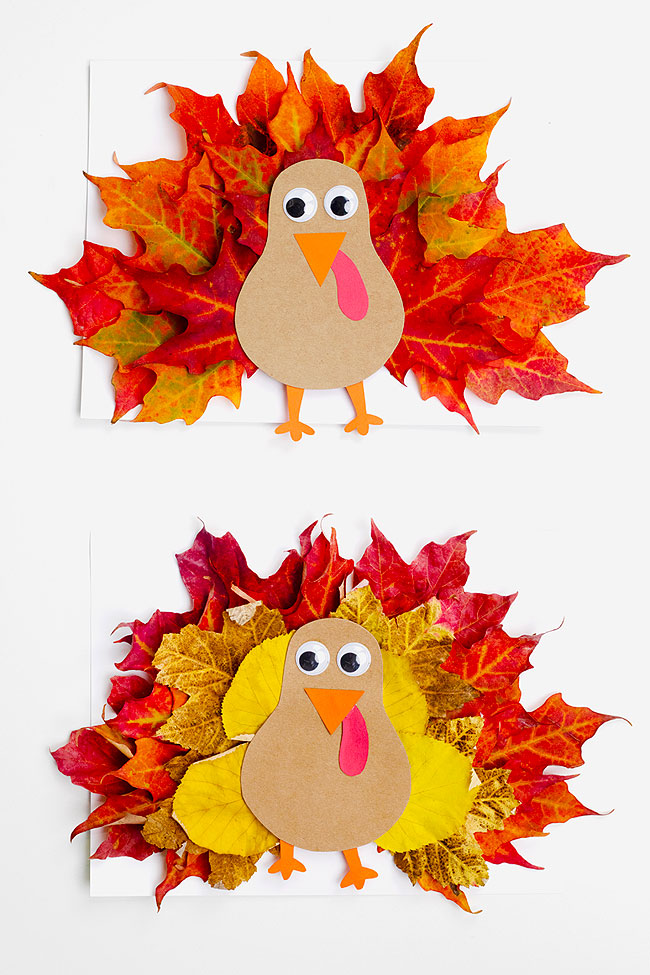 Two different fall leaf turkeys