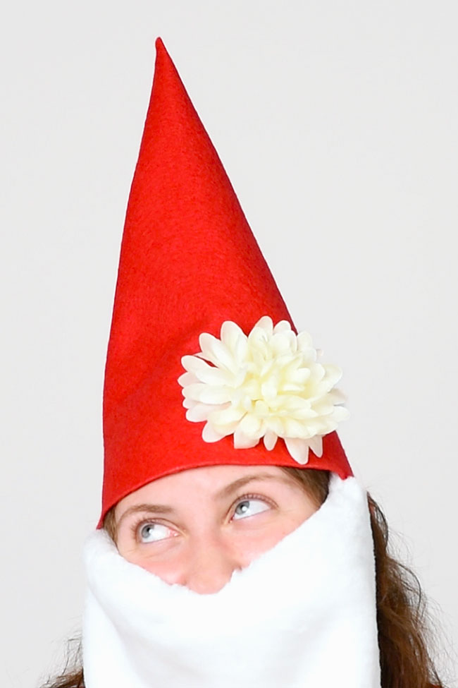 Wearing a gnome hat made from felt