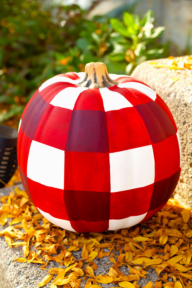 Red and white plaid pumpkin decoration