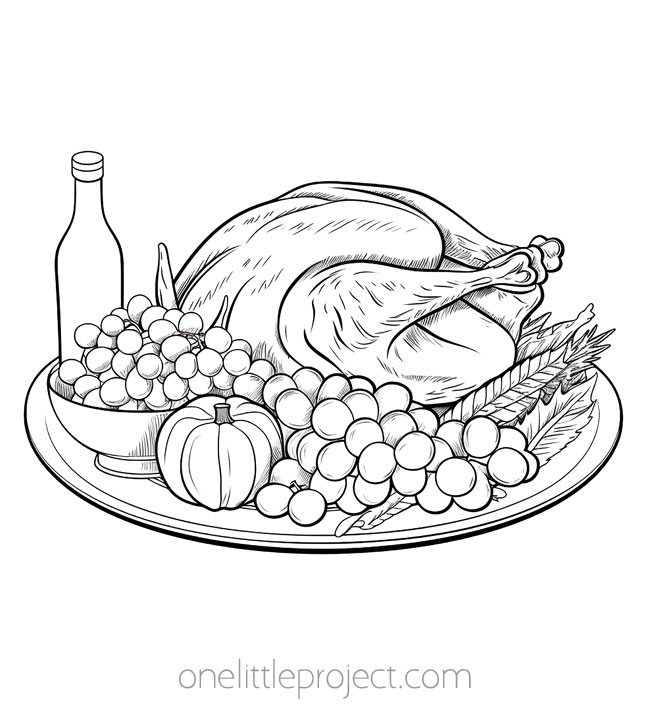 Thanksgiving coloring page - turkey dinner