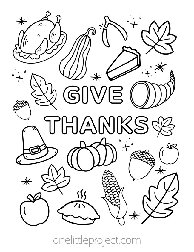 Thanksgiving coloring sheets - give thanks collage