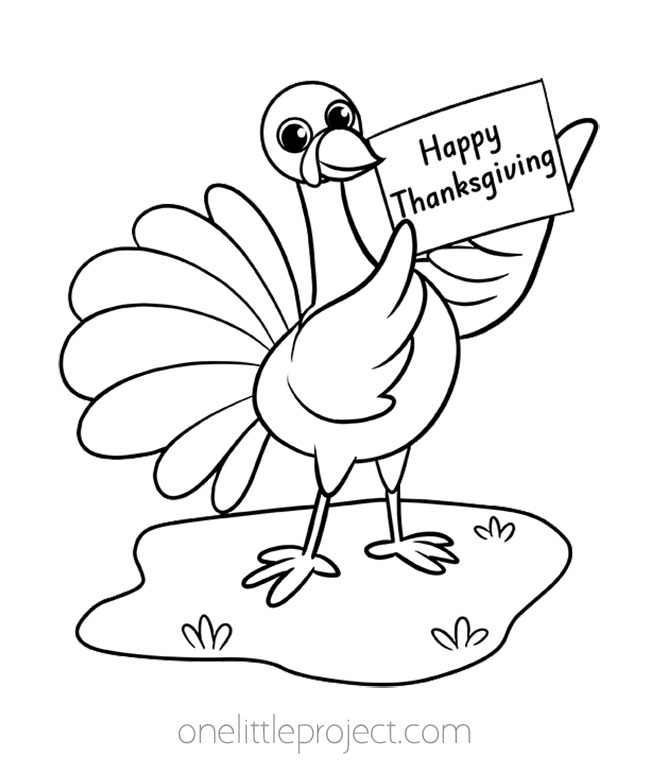 Thanksgiving turkey coloring page - turkey holding holiday banner
