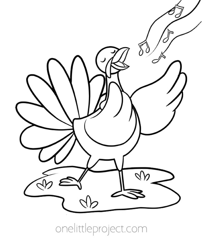 Turkey coloring page - singing turkey
