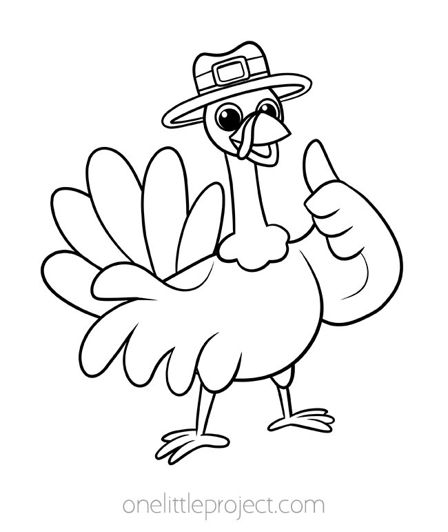 Turkey coloring pages - thumbs up pilgrim turkey