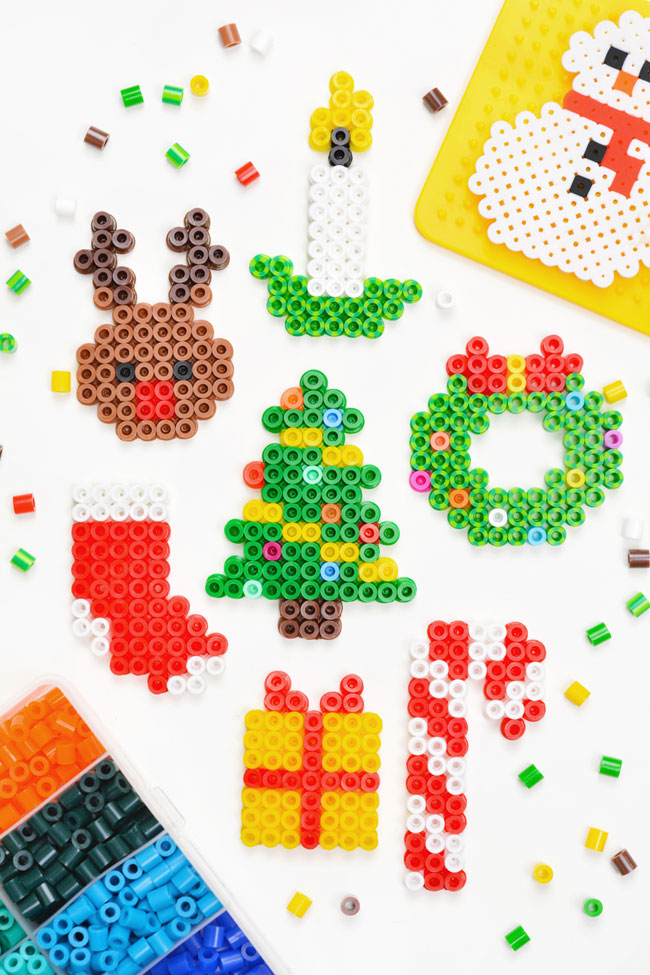 Cute Christmas Perler bead designs made with free, printable patterns
