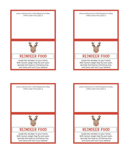 Magic reindeer food label with a red border