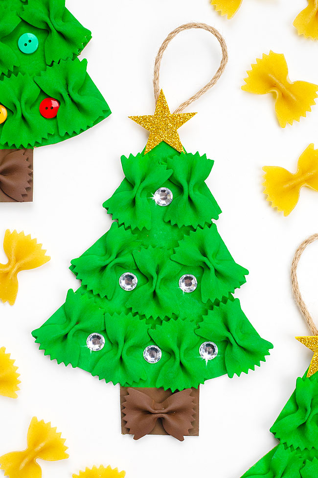 Pasta Christmas tree ornament with rhinestones