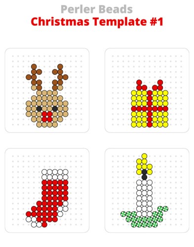 Reindeer, gift box present, Christmas stocking, and candle Christmas Perler beads