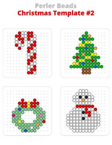 Candy cane, Christmas tree, wreath, and snowman Christmas Perler beads