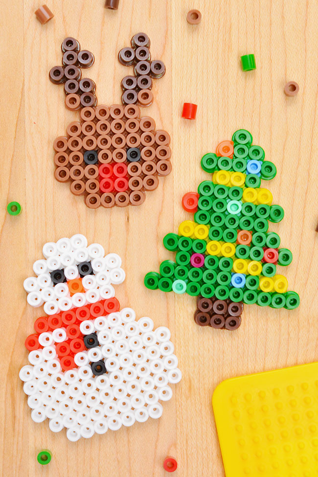 Rudolph, Christmas tree, and snowman Perler beads Christmas patterns
