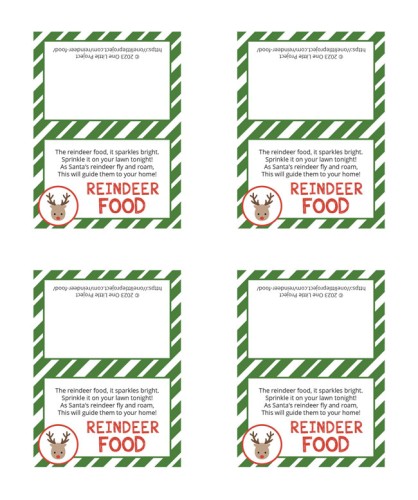 Green striped poem label for magic reindeer food