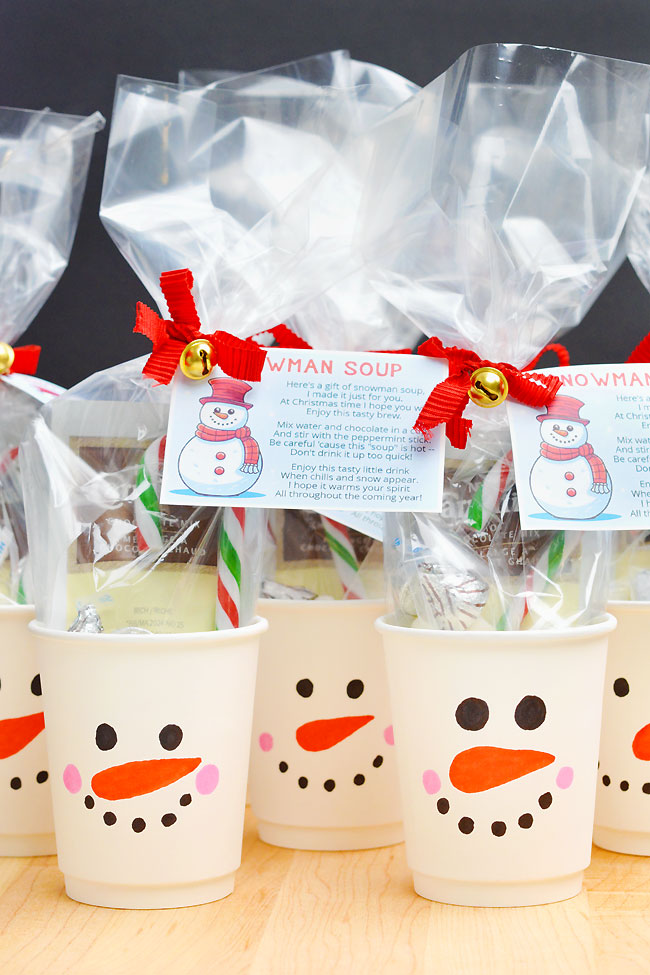Group of snowman soup hot chocolate cups