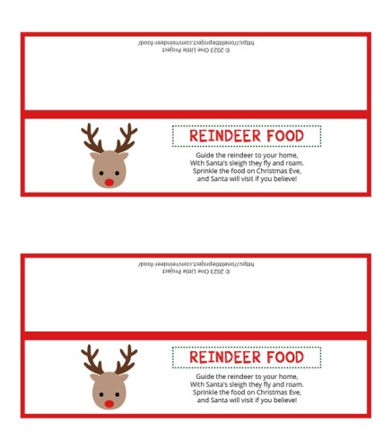 Long red label with reindeer magic food poem
