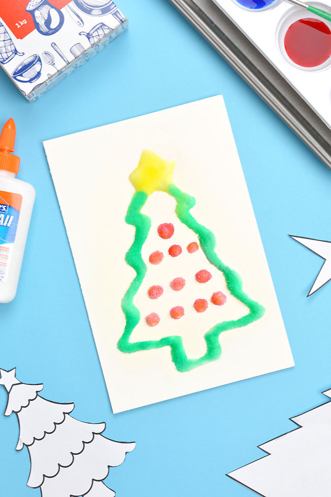 Christmas tree painted on salt and glue