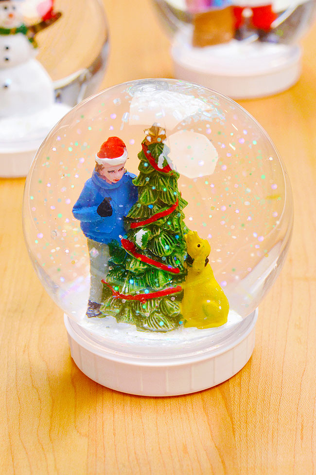 Christmas scene in a homemade snow globe