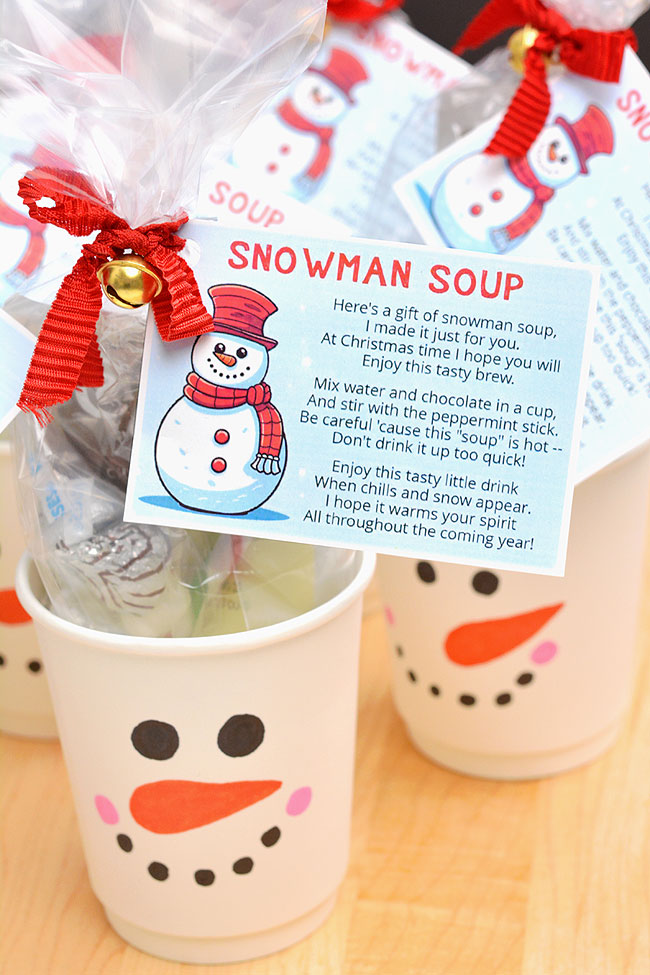 Snowman soup Christmas gift with free, printable poem