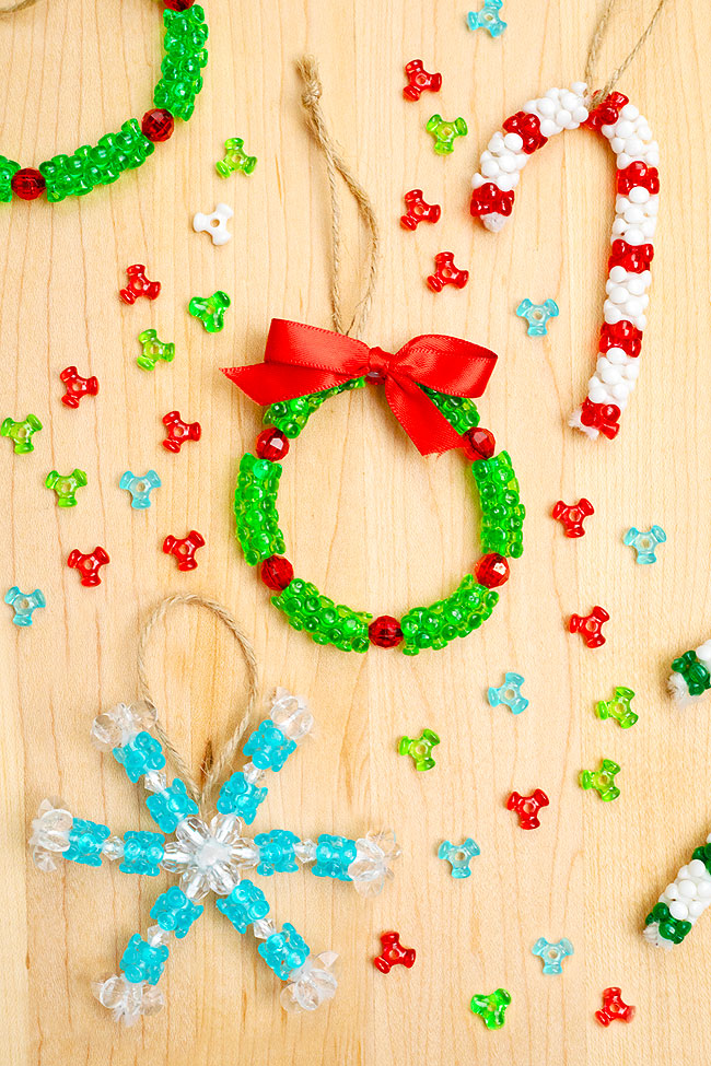 Easy homemade Christmas ornaments on a wooden background
