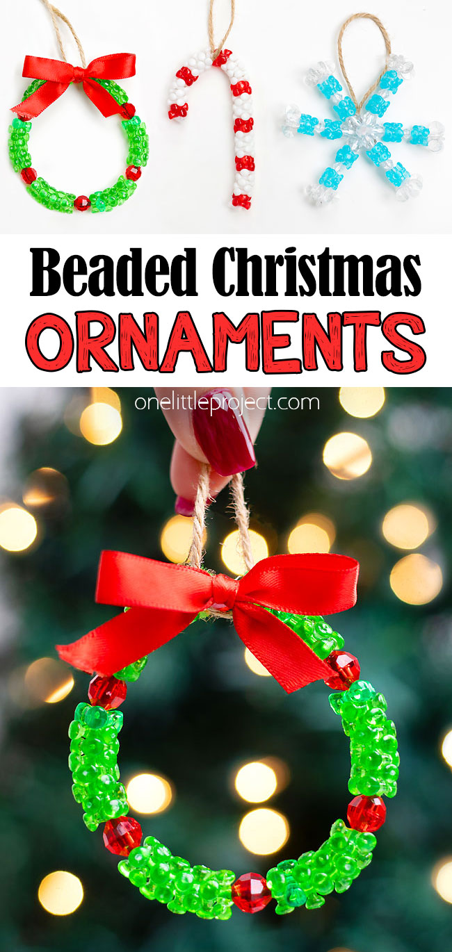 DIY Christmas ornaments made with beads and pipe cleaners