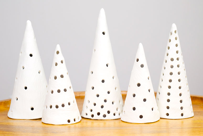 Group of homemade clay Christmas trees