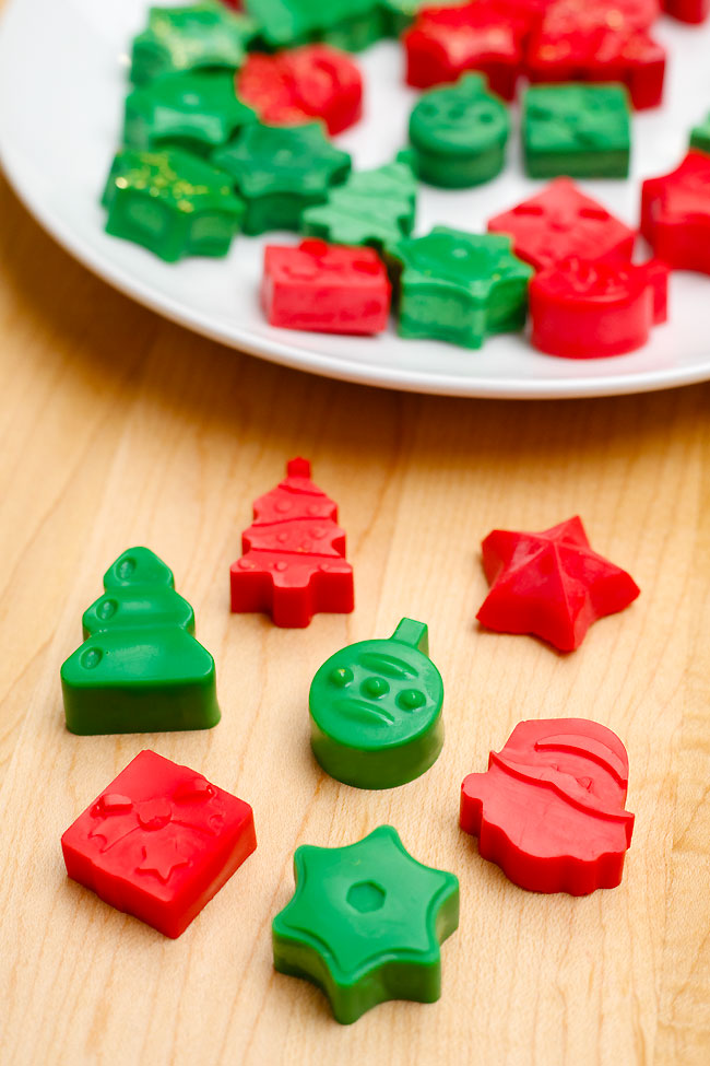 Christmas wax melts made using soy wax, essential oils, and glitter
