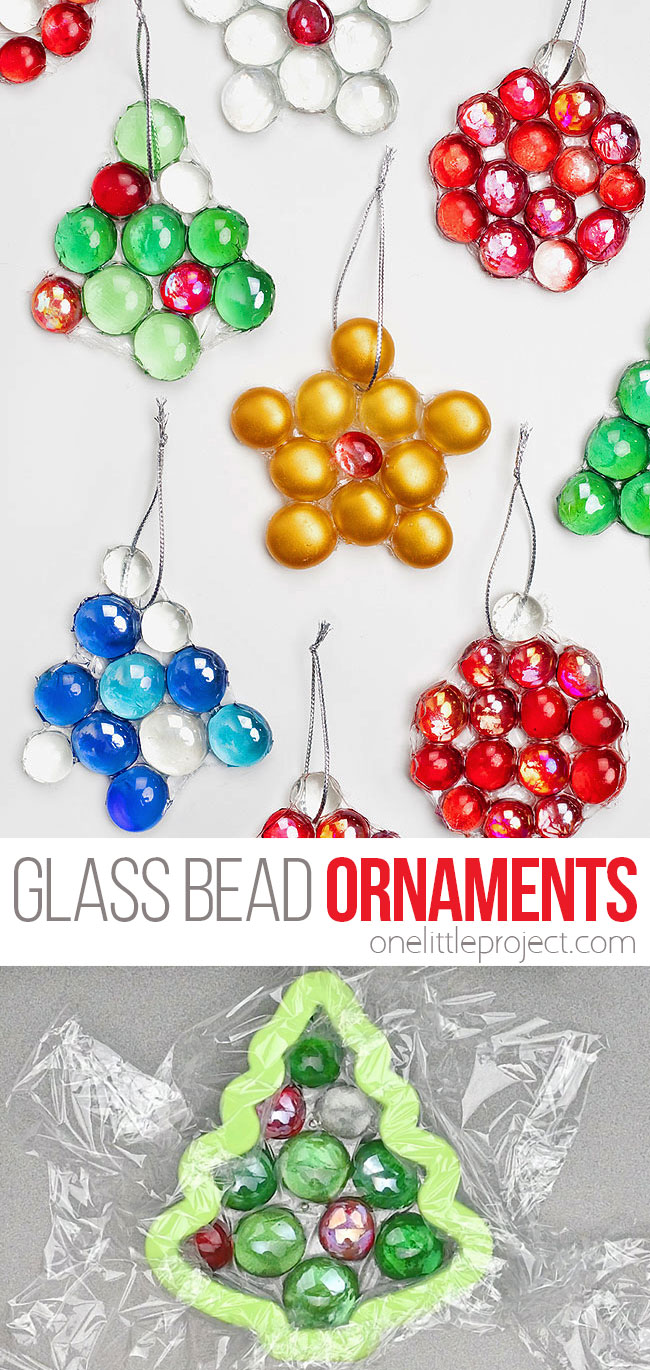 Homemade Christmas ornaments with flat glass marbles