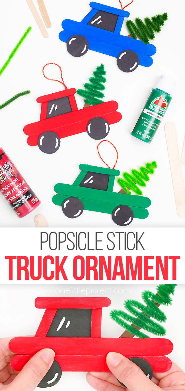Popsicle stick truck Christmas ornament
