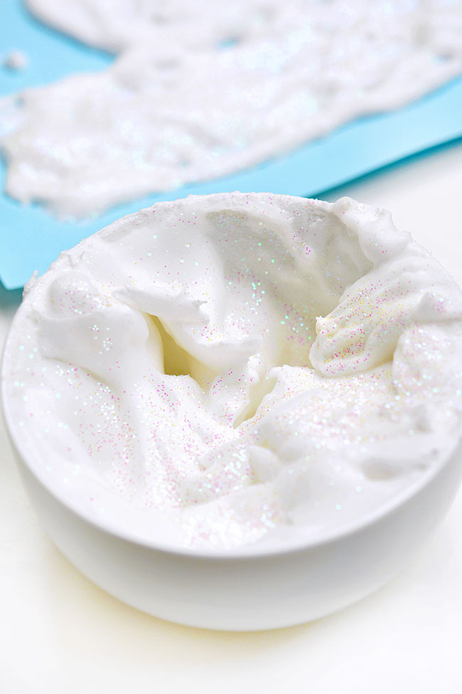 Puffy snow paint recipe made with glue, flour, and shaving cream
