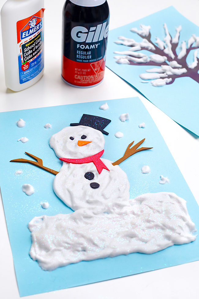 Glittery snowman made with DIY snow paint