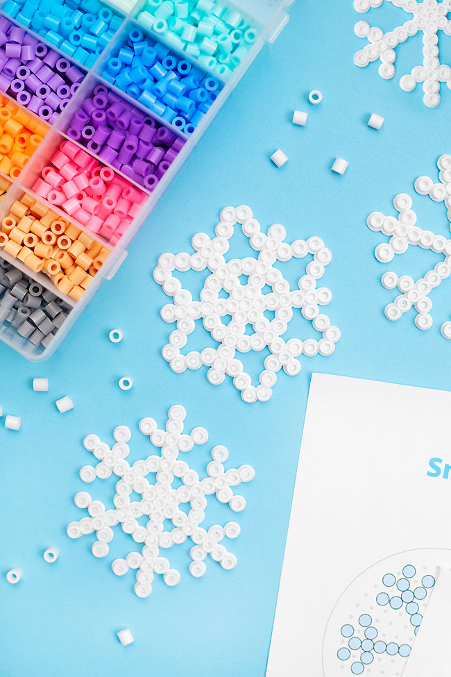 Perler beads snowflakes made with free, printable patterns