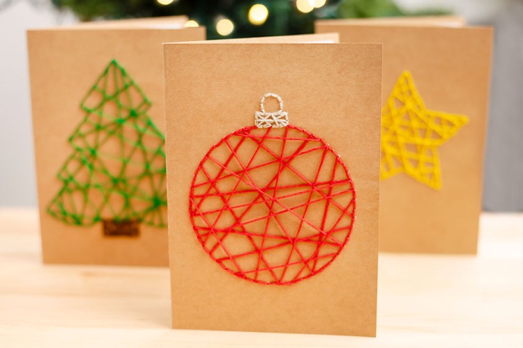 DIY Christmas cards made with string art