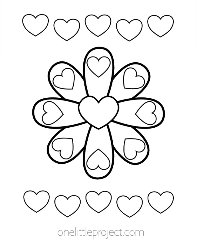 Flower with hearts coloring page