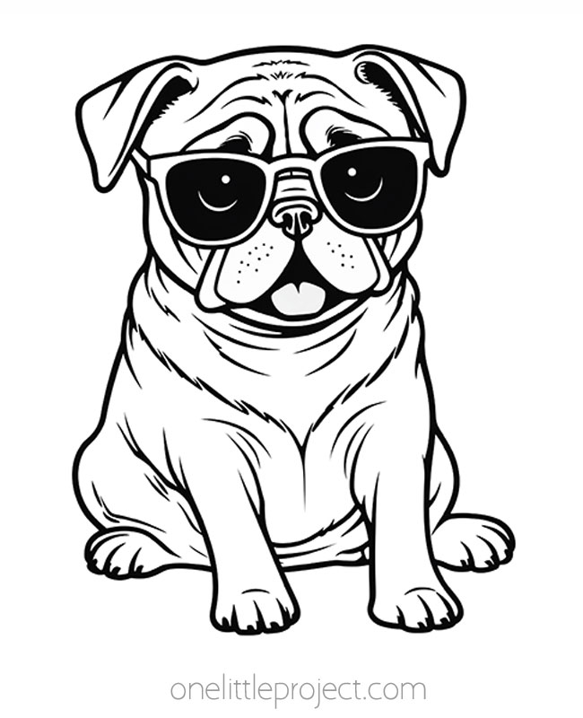 Pug with sunglasses coloring page