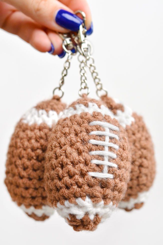 Mini plush football crochet keychains