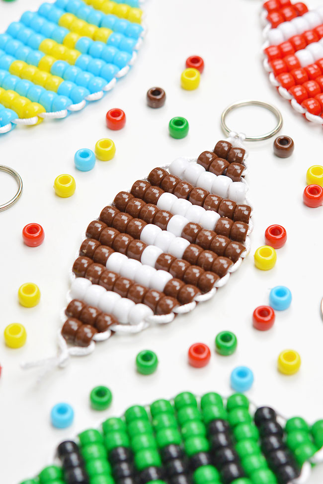 DIY football keychains made with pony beads