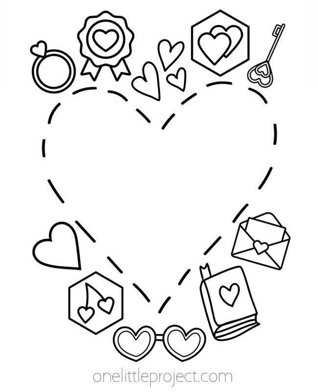 Heart picture frame coloring page