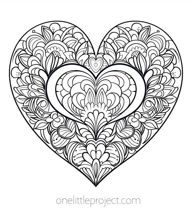 Heart mandala coloring page for adults