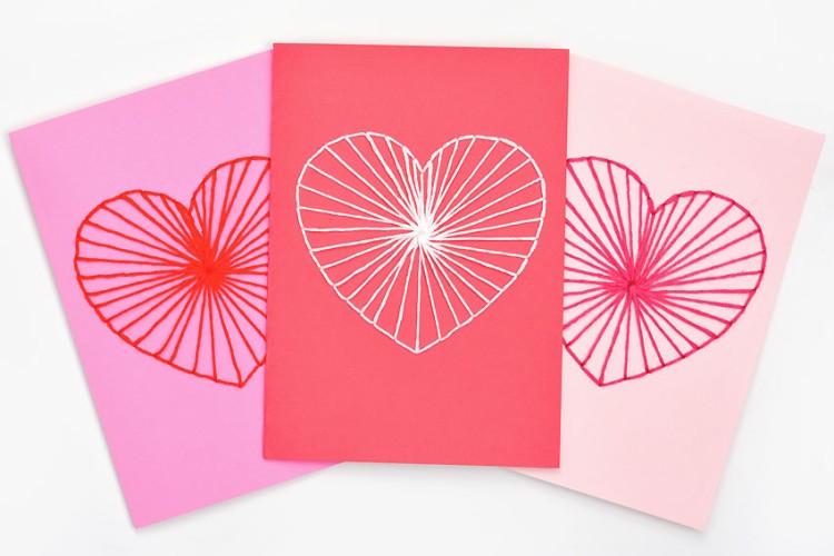 Heart string art cards