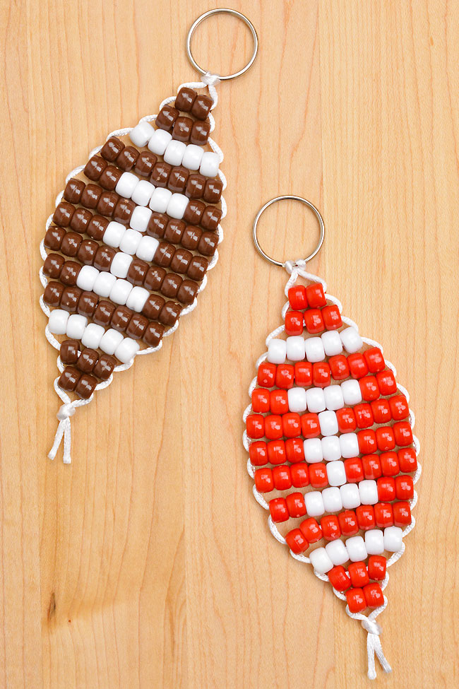 Football keychain made with string and pony beads