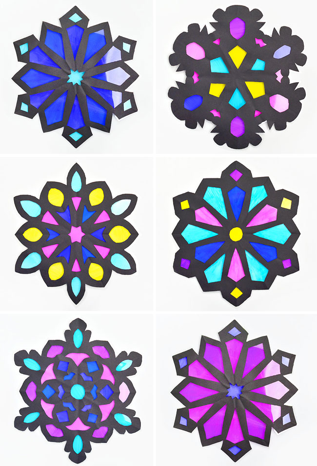 6 different colourful winter snowflake crafts
