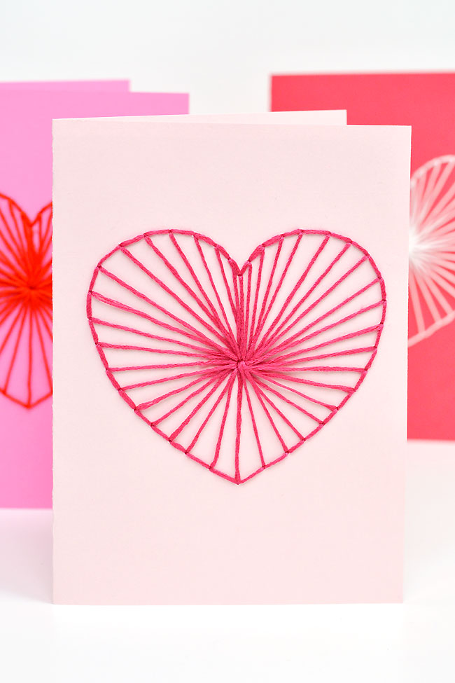 Pink string art heart card