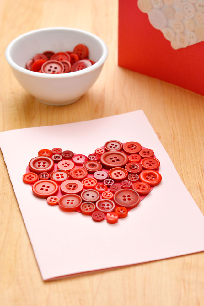 Button art made into a Valentine's Day card
