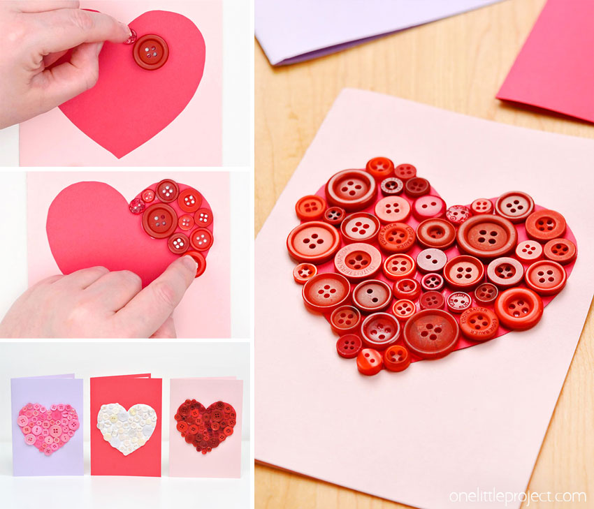DIY button art heart cards