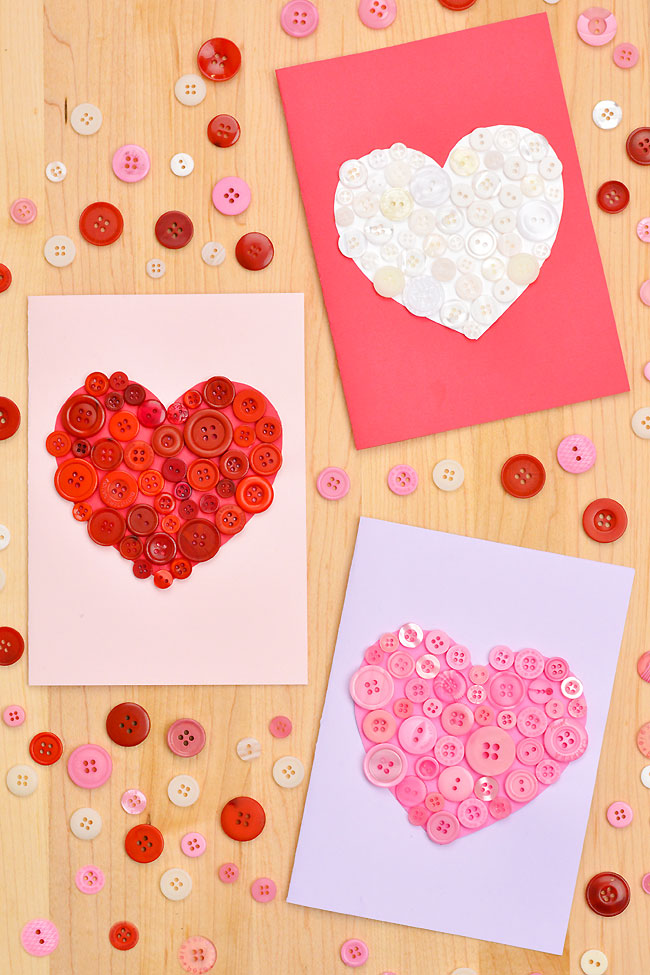 Button hearts made on homemade cards
