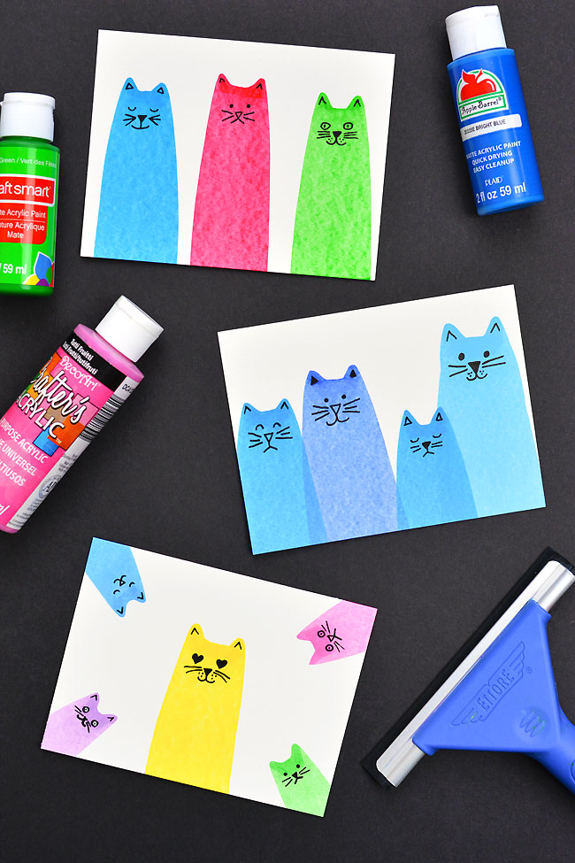 Cute groups of cats made with scrape painting