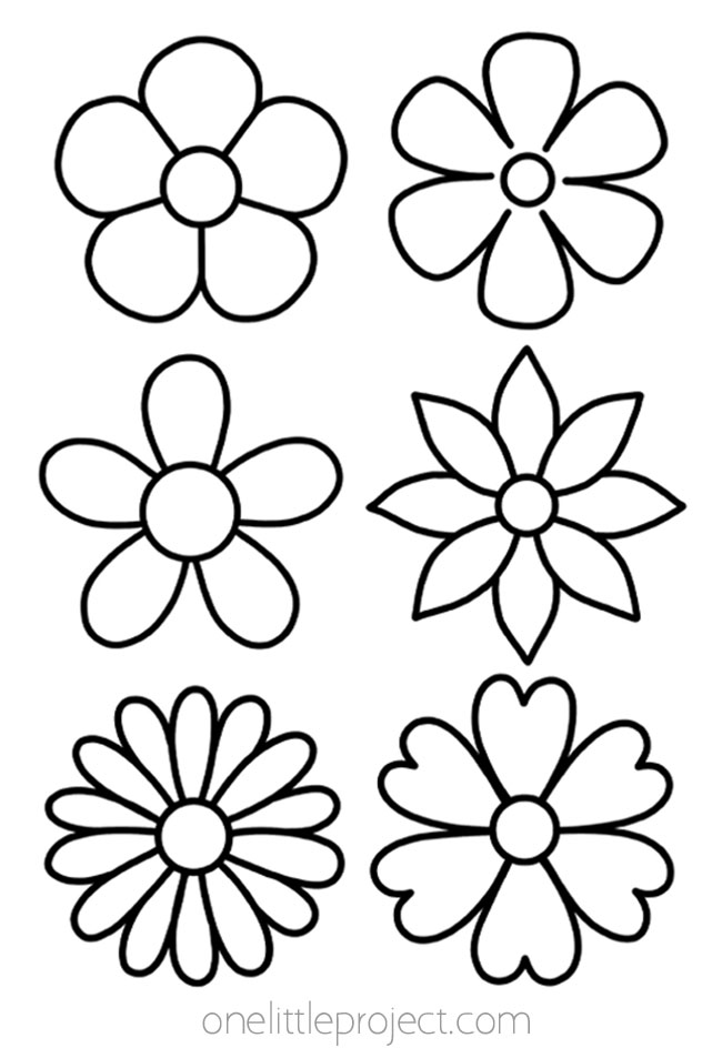 Free, printable flower outlines in 6 different varieties of flowers